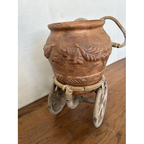 515 - Vintage Decorative Bamboo Bicycle with Clay Pot