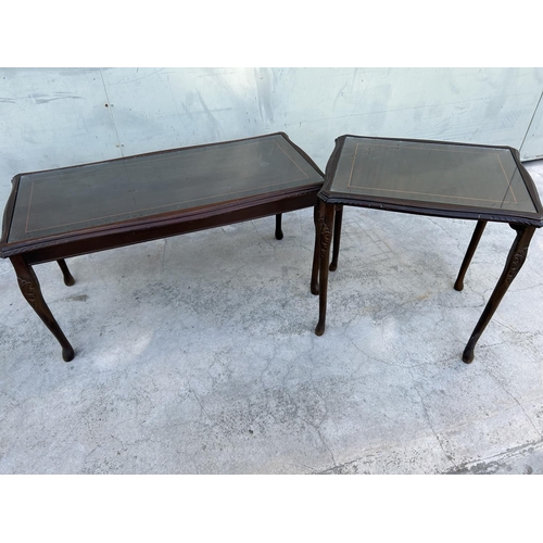 55 - Bombay Traditional Style Dark Tone Wood Nesting Tables Glass Top Set of 2