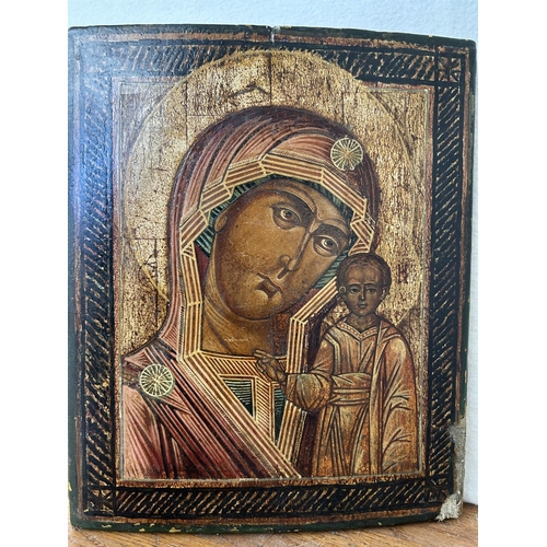 82 - Antique 19th Century Icon of Madonna and Child from North Russia (22 x 26.5cm)