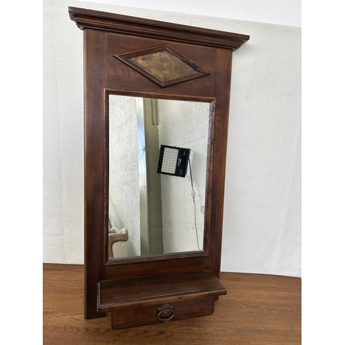 86 - Vintage Wooden Wall Mirror with Drawer (44 x 87cm)