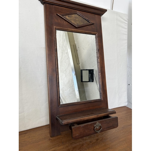 86 - Vintage Wooden Wall Mirror with Drawer (44 x 87cm)