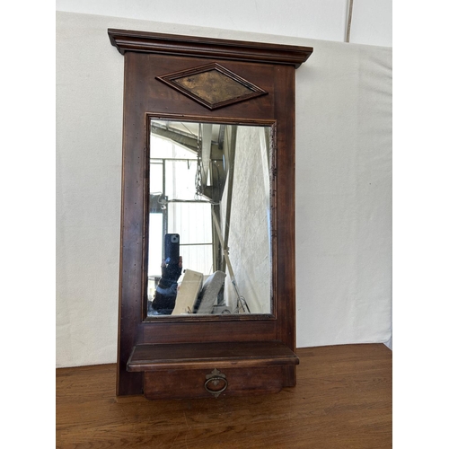 86 - Vintage Wooden Wall Mirror with Drawer (44 x 87cm)