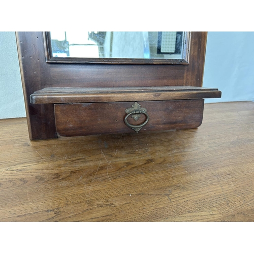 86 - Vintage Wooden Wall Mirror with Drawer (44 x 87cm)