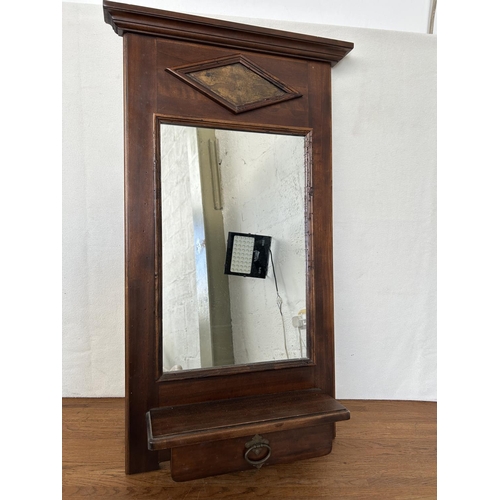 86 - Vintage Wooden Wall Mirror with Drawer (44 x 87cm)