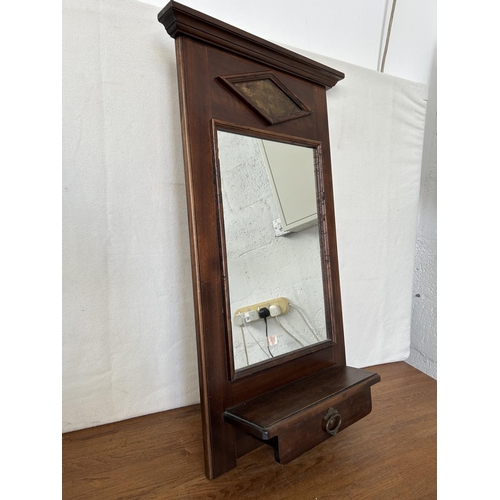 86 - Vintage Wooden Wall Mirror with Drawer (44 x 87cm)