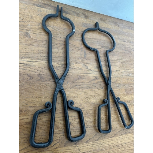 141 - x2 Cast Iron Fire Tongs for Wood Burning