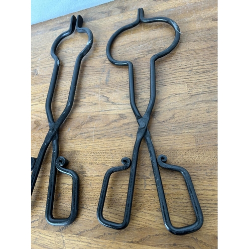 141 - x2 Cast Iron Fire Tongs for Wood Burning