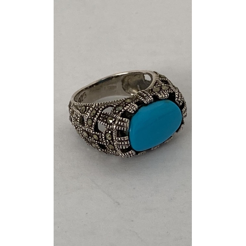 22 - Vintage Natural Turquoise Hand Made Sterling Silver Ring