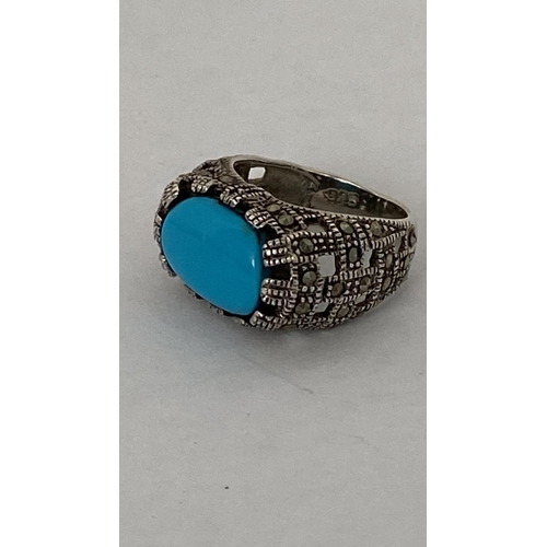 22 - Vintage Natural Turquoise Hand Made Sterling Silver Ring