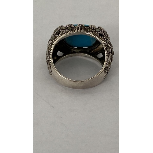 22 - Vintage Natural Turquoise Hand Made Sterling Silver Ring