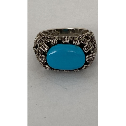 22 - Vintage Natural Turquoise Hand Made Sterling Silver Ring