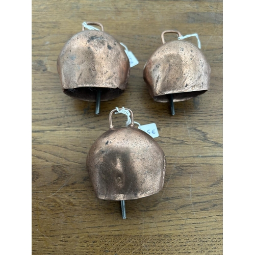 336 - x3 Vintage Copper Sheep Collar Bells