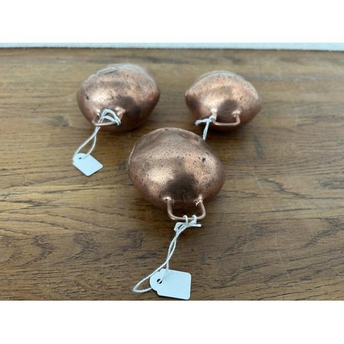 336 - x3 Vintage Copper Sheep Collar Bells