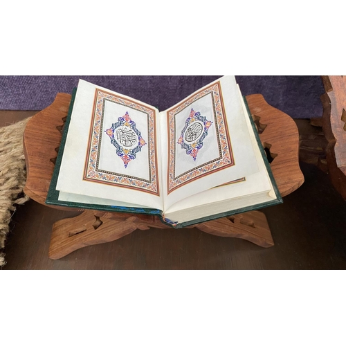 163 - x2 Carved Wooden Folding Book  Stands/Quran Stand Together with 2 Small Hand Made Rugs/Prayer Rugs (... 