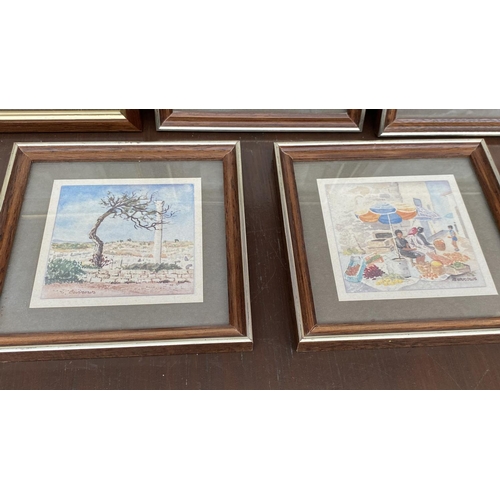 204 - x5 Small Matching Watercolor Paintings, Signed and Framed