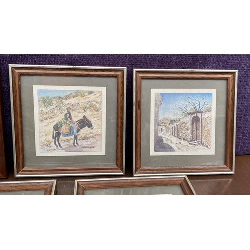 204 - x5 Small Matching Watercolor Paintings, Signed and Framed