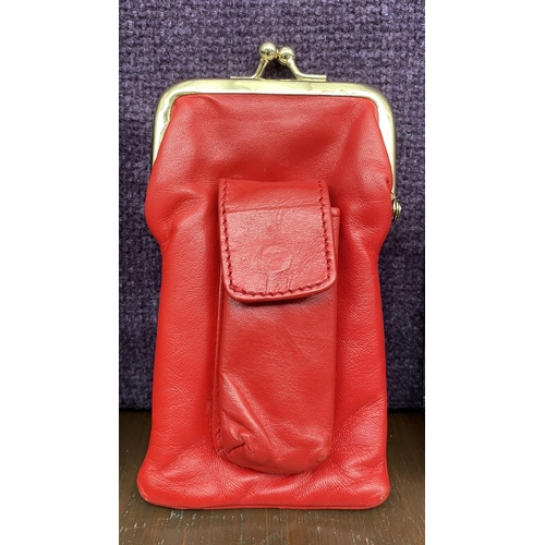 208 - x3 Leather Useful Items Incl. Red Leather Cigarette Case, Auchamo Lipstick Leather Case with Mirror ... 