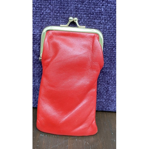 208 - x3 Leather Useful Items Incl. Red Leather Cigarette Case, Auchamo Lipstick Leather Case with Mirror ... 