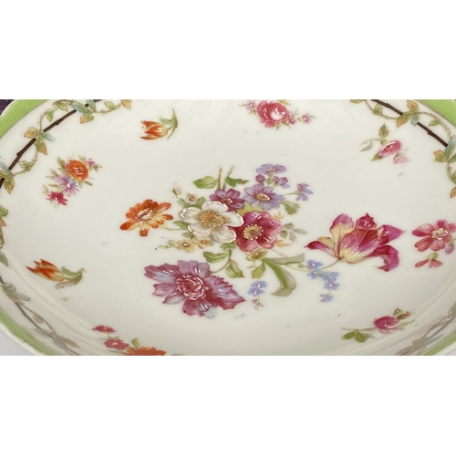 296 - Vintage Dresden Hand Painted Porcelain Bowl on Pedestal (21cm Diameter, 8cm H.)