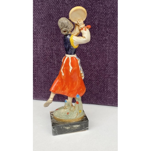 88 - Vintage Depose 906 Italy Dancer with Tambourine Resin Figurine on Marble Base (21cm H.)