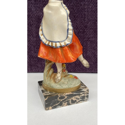 88 - Vintage Depose 906 Italy Dancer with Tambourine Resin Figurine on Marble Base (21cm H.)