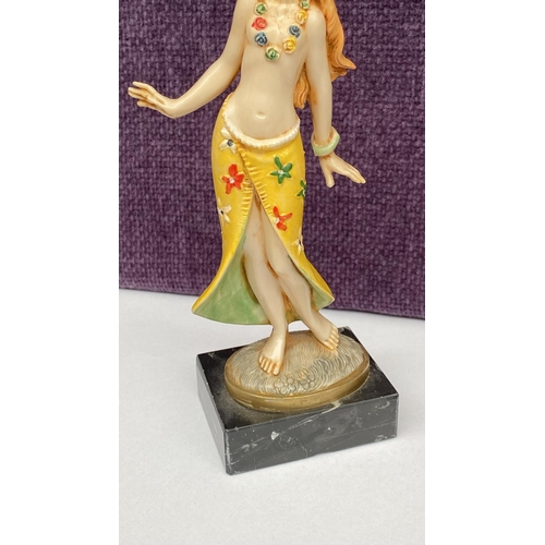 92 - Vintage Depose 903 Italy Hawaian Girl Resin Figurine on Marble Base (19cm H.)