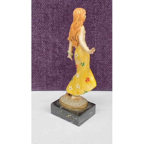 92 - Vintage Depose 903 Italy Hawaian Girl Resin Figurine on Marble Base (19cm H.)