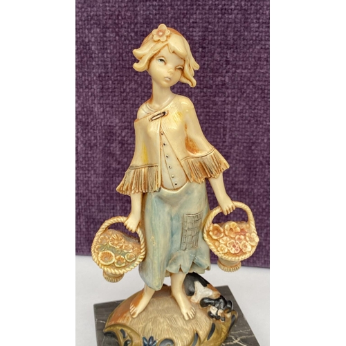 93 - Vintage Depose 725 Italy Simonelli Girl with Baskets on Genuine Carrara Marble (20cm H.)