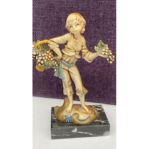 94 - Vintage Depose 721 Italy Simonelli Gypsy Boy Selling Grapes Figurine on Genuine Carrara Marble (20cm... 