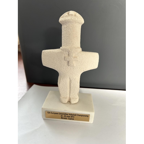 120 - Cross Shaped Cyprus Cycladic Pomos Figurine Idol Symbol of Fertility with Copy of Antique Plate