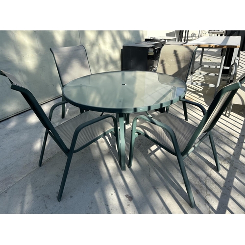 15 - Tempered Glass Top Circular Aluminium Garden Table with 4 Matching Stacking Chairs - Code AM6936X, A... 