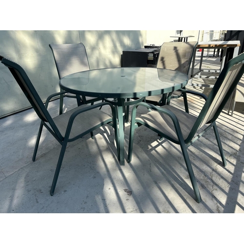 15 - Tempered Glass Top Circular Aluminium Garden Table with 4 Matching Stacking Chairs - Code AM6936X, A... 