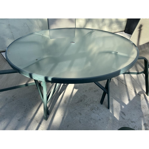 15 - Tempered Glass Top Circular Aluminium Garden Table with 4 Matching Stacking Chairs - Code AM6936X, A... 