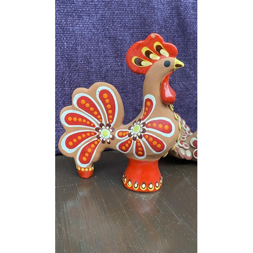 160 - x2 Vintage 'Dymkovo' Hand Painted Rooster Whistle and Turkey Traditional Soviet Art