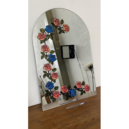 370 - Beautiful Wall Mirror Decorated with Hand Painted flowers