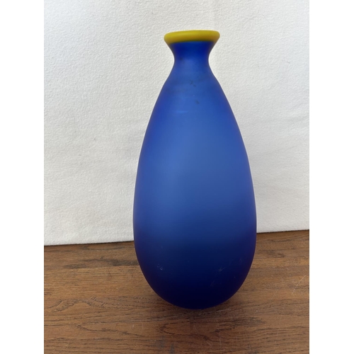 377 - Hand Made Cobalt Glass Frosted Satin Swiss Vase (30cm H.)