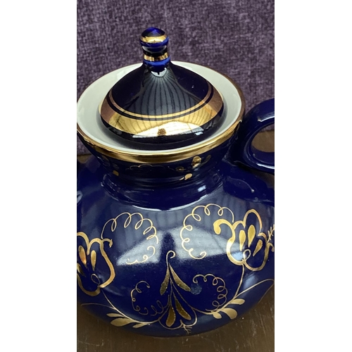 404 - Cobalt Blue Gzhel Porcelain Gilding Tea Pot with Plant Decor USSR 1972-1986 Together with Cobalt Blu... 