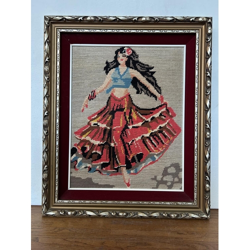 494 - Cross Stitch Tapestry Depicting Spanish Dancer in Ornate Frame (49 x 59cm)