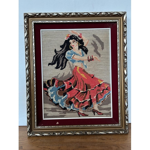 495 - Cross Stitch Tapestry Depicting Spanish Dancer in Ornate Frame (49 x 59cm)