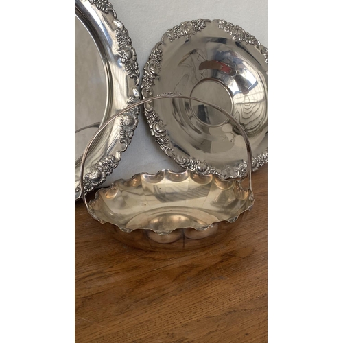 609 - x2 Silver Plated Trays Together with Vintage Silver Plated Sweet Dish