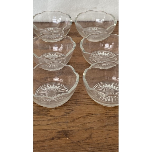 613 - Vintage Salt & Pepper Glass Cellars (x5) Plus x6 Sweet Dishes