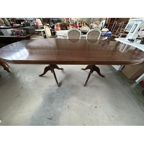 616 - Vintage Mahogany Twin Pedestal Oval Dining Table (220 W. x 106 D. x 76cm H. - Slightly Scratched on ... 