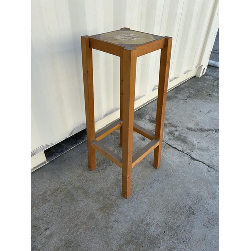 630 - Vintage Tile Top Wooden Planter Stand