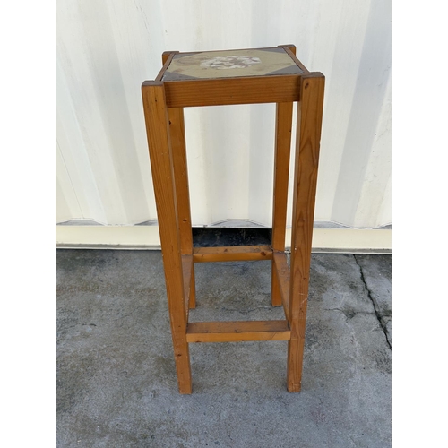 630 - Vintage Tile Top Wooden Planter Stand