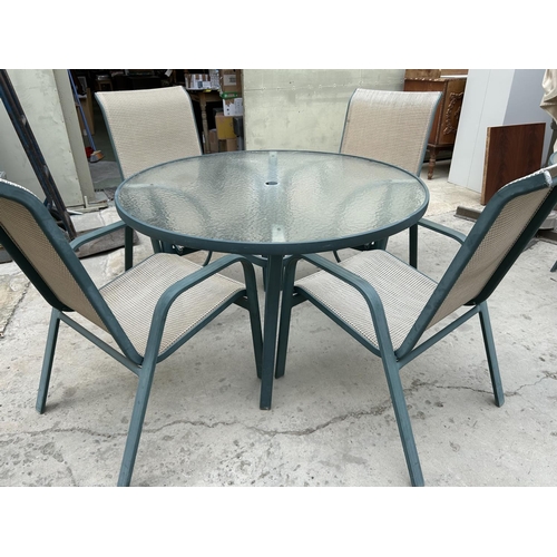 645 - Glass Top Aluminium Circular Garden Table with 4 Matching Chairs - Code AM6741T, AM7137F, AM7137D, A... 