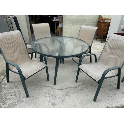 645 - Glass Top Aluminium Circular Garden Table with 4 Matching Chairs - Code AM6741T, AM7137F, AM7137D, A... 