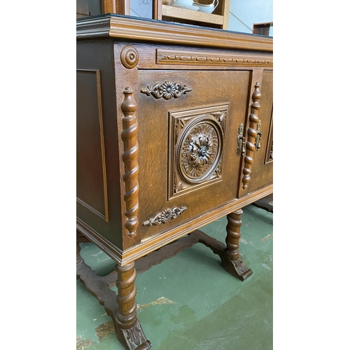 667 - Antique Renaissance French Style Solid Oak Buffet Unit (185 W. x 52 D. x 100cm H.)