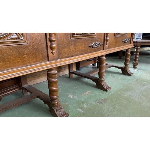 667 - Antique Renaissance French Style Solid Oak Buffet Unit (185 W. x 52 D. x 100cm H.)