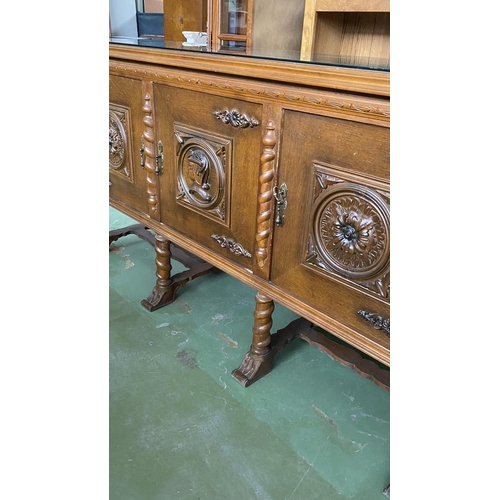 667 - Antique Renaissance French Style Solid Oak Buffet Unit (185 W. x 52 D. x 100cm H.)