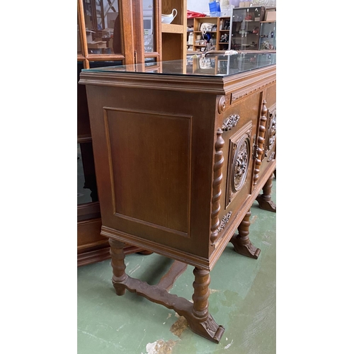 667 - Antique Renaissance French Style Solid Oak Buffet Unit (185 W. x 52 D. x 100cm H.)